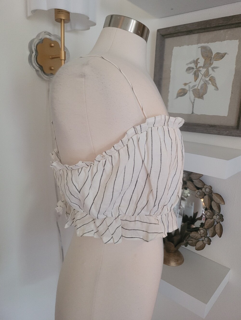 The Impeccable Pig Women's Linen Striped Cropped Camisole Top - White/Black - Picture 4 of 10
